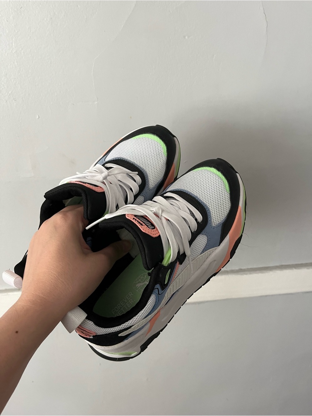Puma White Black Coral Green Colorblock Sneakers - Picture 3 of 4